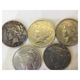 5X - 1923-D Peace Silver Dollars - 5 TIMES THE