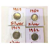 Silver Roosevelt Dimes in flips