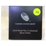 2018 WWI Centennial Silver Proof Dollar with box