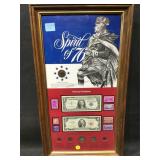Framed Spirit of 76 US Currency and Stamp