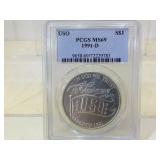 PCGS MS-69 1991-D USO Comm. Silver Dollar