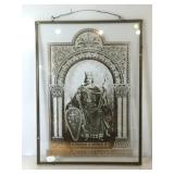 Framed glass w/ King Figure made of chrome