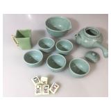 Celadon Tea set w/cups, approx 8x3 inches