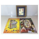 Wall hangings. Framed aviation stamp collection.