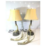2 matching lamps and Pair of antler sheds.
