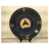 Lg artist signed Charger/ wall plate, 2 Cranes ,