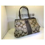 Coach brown signature stripe shoulder bag, frame