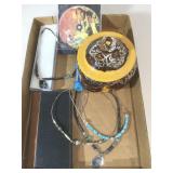 Ceramic bean pot, beaded jewelry and more.