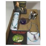 Artglass paperweight on dolphin stand,