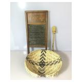 Woven basket w/ drumstick and washboard