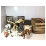 Wood crate of assorted animal figures incl.