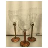 Set 3 artist signed Mixed metal stemmed glasses,