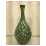 Oriental celadon crackle glaze vase , approx 16