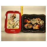2 Coca Cola trays, 1950s black lunch tray, and a