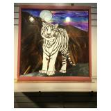 Leaded stained glass window of a Tiger,