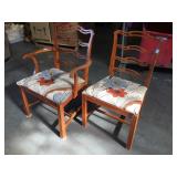 Pair of wooden chairs, one has arms