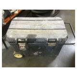 Plastic bin in wheels full of tools