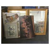Pair of wall hanging mirrors w/framed prints and