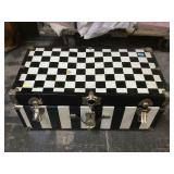 Withe/black metal trunk, approx 16x30x12 inches
