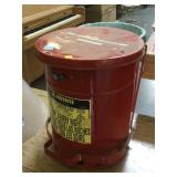 Red Oily Waste Can with content, approx 13x16