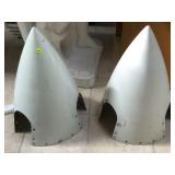 Pair of white metal airplane noses, approx 15x22