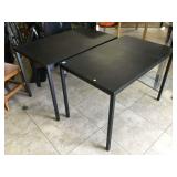 Pair of black rectangular tables, approx 43x26x29