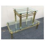 Brass frame coffee table and side table w/glass