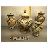4 Italian Majolica covered urns, Contemporary,