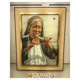 Signed Lang, signed watercolor of Tibetan woman,