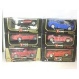 6 Bburago 1:18 scale die cast vehicles, all new