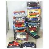 12 die cast 1:43 and 1:32 scale model vehicles,