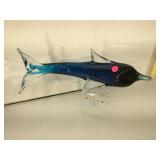 14 in L. Art Glass Dolphin, Unsigned , Murano