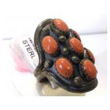 Red Coral ring and sterling