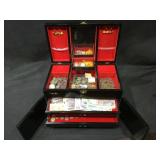 Asian Jewelry box with Foreign Coins