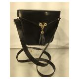 Escada black leather tassle flip top mirror