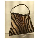 Coach brown zebra striped leather trim shoulder