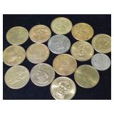 14 Dollar Coins - Mostly Presidential Dollars