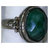 Sterling Silver ring with large Cut Emerald Stone