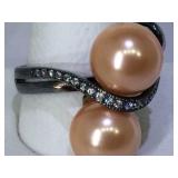 Sterling Silver ring with Faux Pearls and Clear