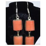 Sterling Silver Dangle Earrings with Coral