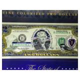 Massachusetts Colorized $2 State Themed Bill in