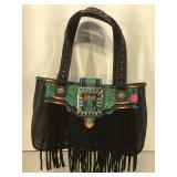 Trinity Ranch pebbled & tooled black leather