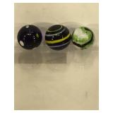 3 hand blown glass marbles , approx 3/4 in