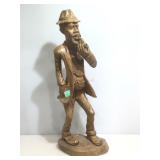hand carved solid wood man smoking pipe 27"