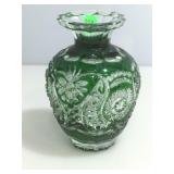 Emerald Crystal Cut to Clear Vase by Vega Crystal