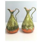 Pr. Vintage Drip Glaze Ewer signed Regina -