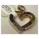 14K Gold Heart Multi Stone Pendant 10.5g Heavy