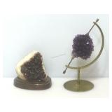 Amethyst geode w/brass holder and more