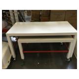 Pair of white nesting rolling tables, approx