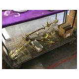 Bottom table lot of brass lamps w/glass shades
